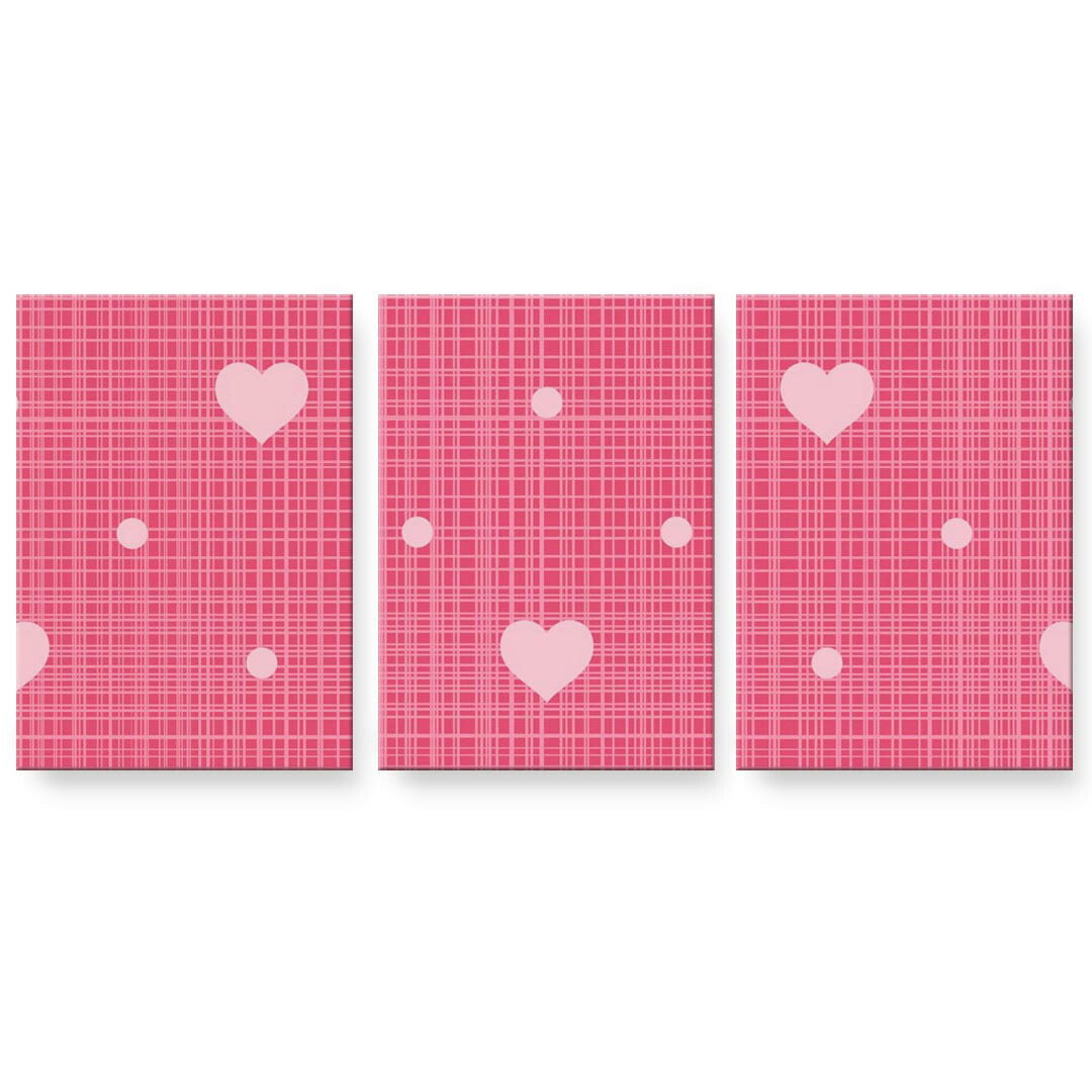 アートパネル 3連 3枚セット 絵 絵画 飾り igsticker 594mmx420mm A2 フォト 壁掛け 木枠 インテリア おしゃれ 002534 ハート 水玉 ピンク