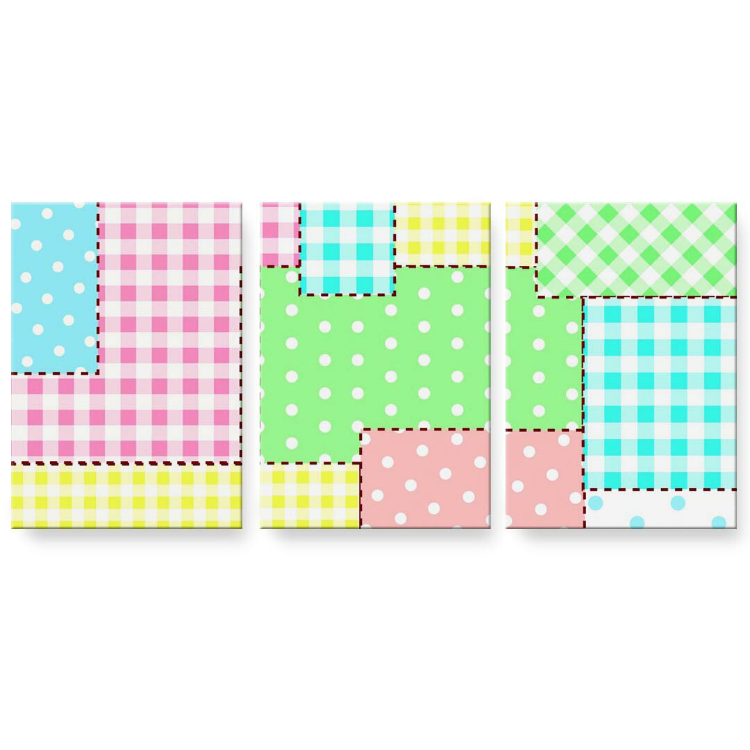 アートパネル 3連 3枚セット 絵 絵画 飾り igsticker 594mmx420mm A2 フォト 壁掛け 木枠 インテリア おしゃれ 002535 チェック　水玉　カラフル