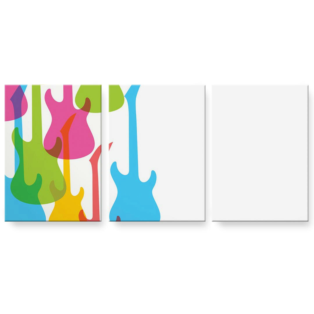 アートパネル 3連 3枚セット 絵 絵画 飾り igsticker 594mmx420mm A2 フォト 壁掛け 木枠 インテリア おしゃれ 002557 音楽 ギター カラフル