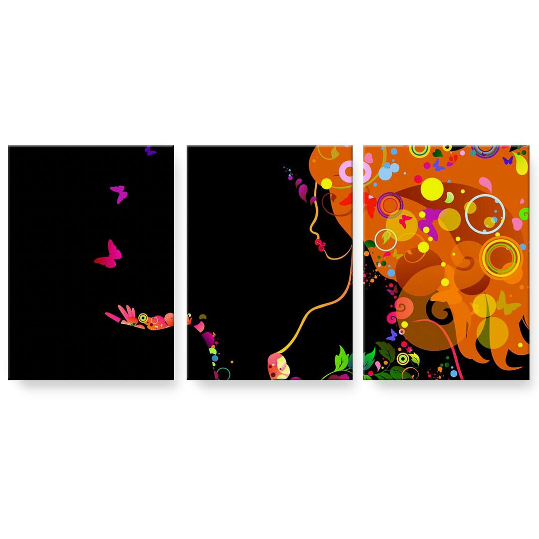 アートパネル 3連 3枚セット 絵 絵画 飾り igsticker 594mmx420mm A2 フォト 壁掛け 木枠 インテリア おしゃれ 002590 花　人物　カラフル｜kabeコレ