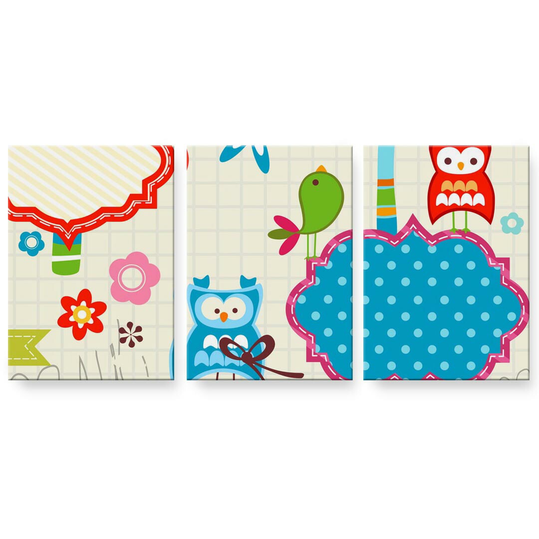 アートパネル 3連 3枚セット 絵 絵画 飾り igsticker 594mmx420mm A2 フォト 壁掛け 木枠 インテリア おしゃれ 002690 鳥　花　キャラクター