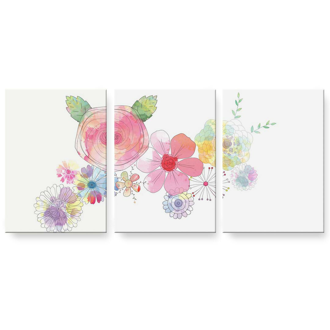 アートパネル 3連 3枚セット 絵 絵画 飾り igsticker 594mmx420mm A2 フォト 壁掛け 木枠 インテリア おしゃれ 023301 花　フラワー　水彩｜kabeコレ
