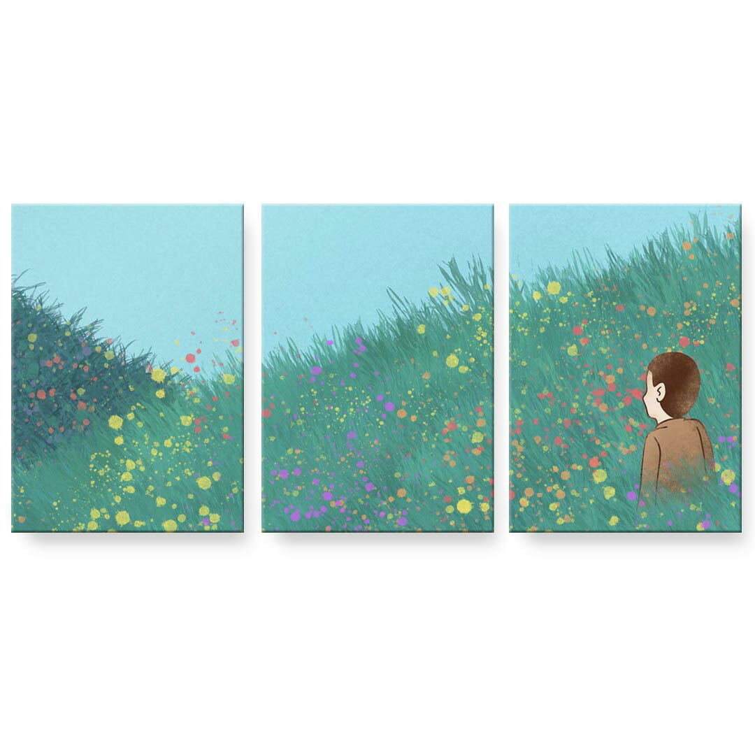 アートパネル 3連 3枚セット 絵 絵画 飾り igsticker 594mmx420mm A2 フォト 壁掛け 木枠 インテリア おしゃれ 023549 花　イラスト　雲　空｜kabeコレ
