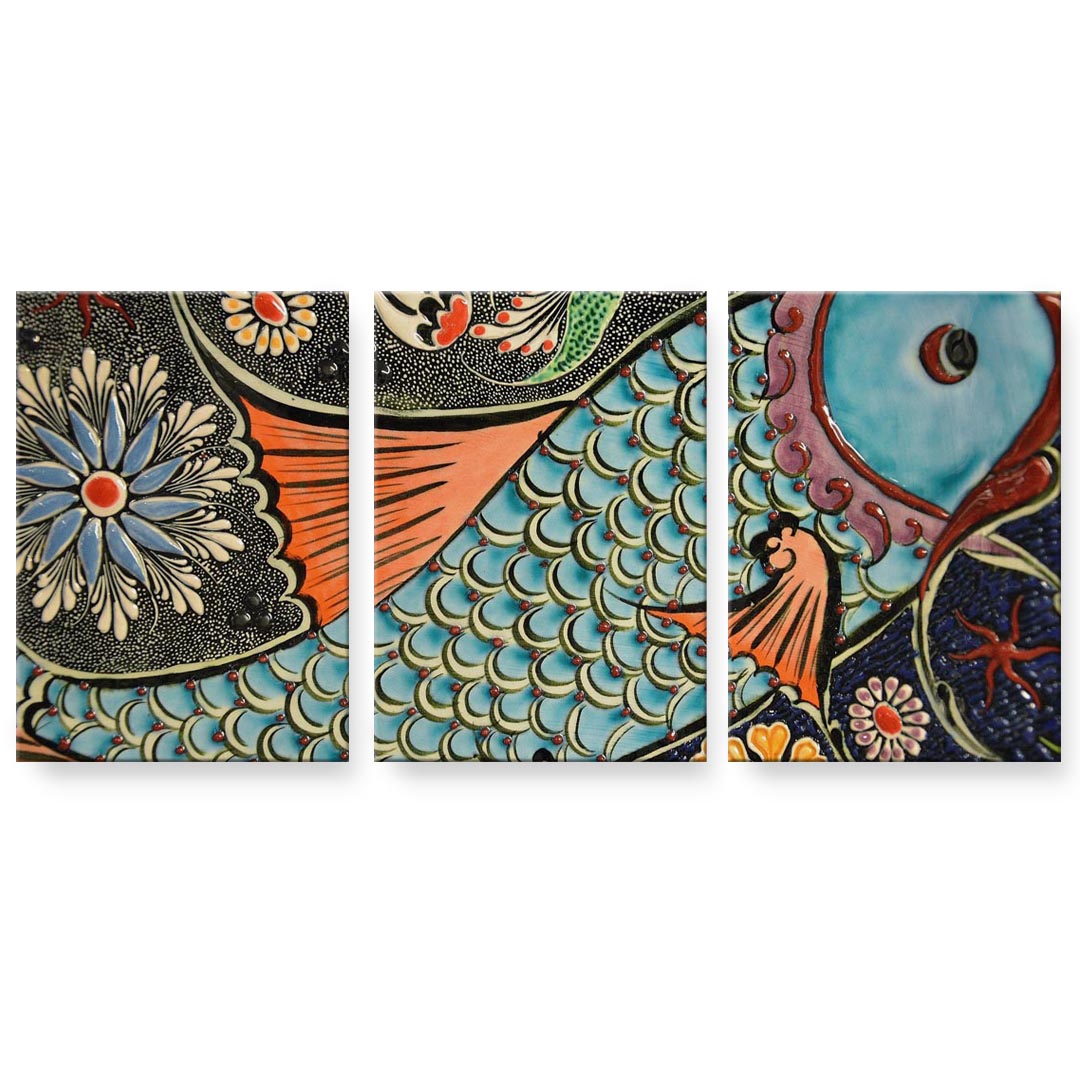 アートパネル 3連 3枚セット 絵 絵画 飾り igsticker 594mmx420mm A2 フォト 壁掛け 木枠 インテリア おしゃれ 023580 鯉　魚　カラフル　模様