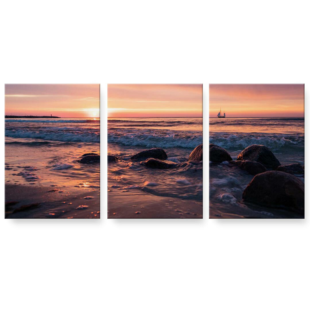 アートパネル 3連 3枚セット 絵 絵画 飾り igsticker 594mmx420mm A2 フォト 壁掛け 木枠 インテリア おしゃれ 023770 海　夕日　景色