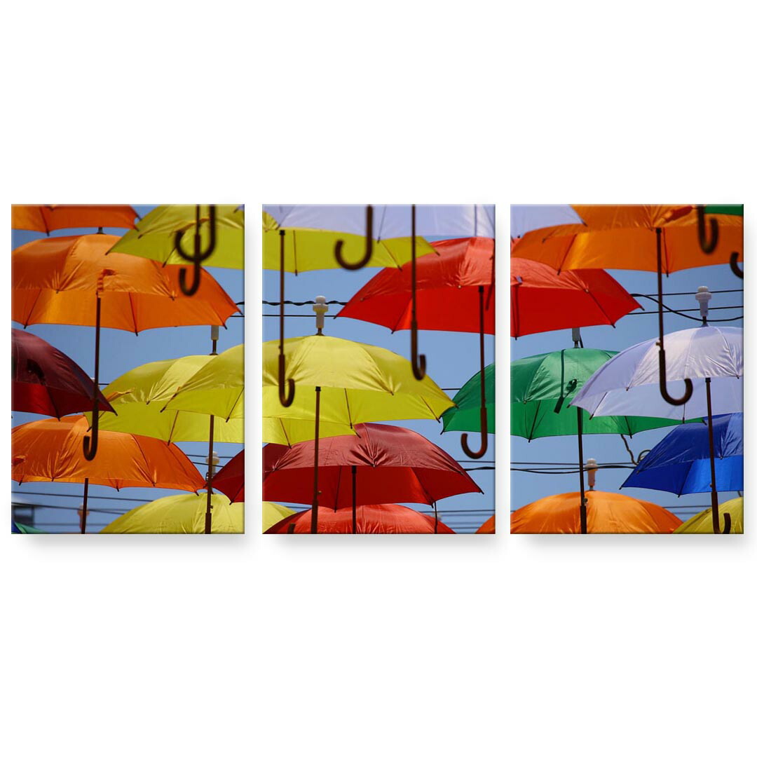 アートパネル 3連 3枚セット 絵 絵画 飾り igsticker 594mmx420mm A2 フォト 壁掛け 木枠 インテリア おしゃれ 023926 傘　カラフル