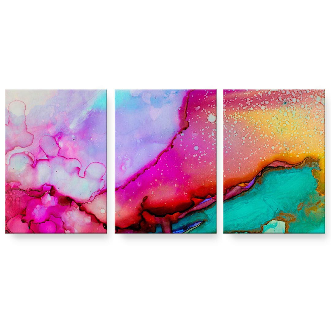 アートパネル 3連 3枚セット 絵 絵画 飾り igsticker 594mmx420mm A2 フォト 壁掛け 木枠 インテリア おしゃれ 023950 カラフル　インク　ペイント