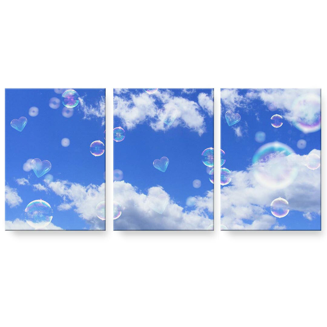 アートパネル 3連 3枚セット 絵 絵画 飾り igsticker 594mmx420mm A2 フォト 壁掛け 木枠 インテリア おしゃれ 025784 空　シャボン玉　雲｜kabeコレ 9,600円
