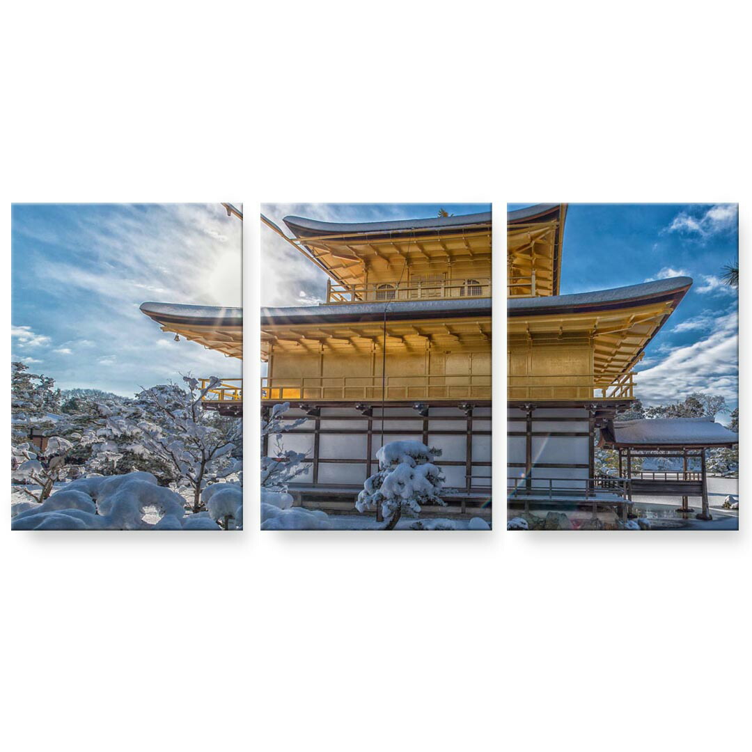 アートパネル 3連 3枚セット 絵 絵画 飾り igsticker 594mmx420mm A2 フォト 壁掛け 木枠 インテリア おしゃれ 025827 金閣寺　京都　日本　雪
