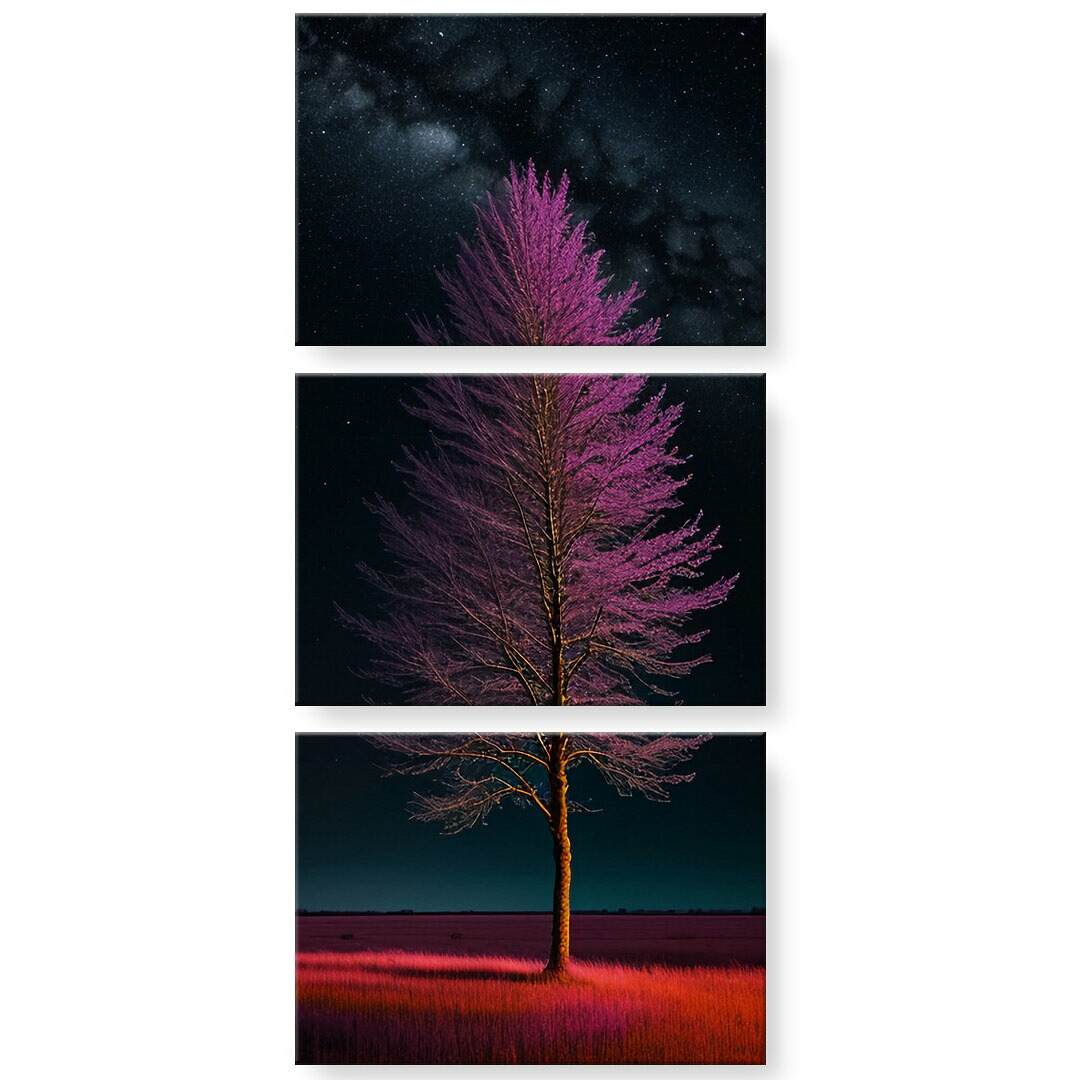 アートパネル 3連 3枚セット 絵 絵画 飾り igsticker 594mmx420mm A2 フォト 壁掛け 木枠 インテリア おしゃれ 木 草原 夜 032843