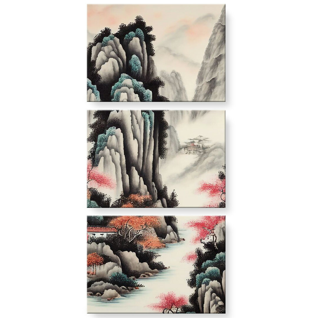 アートパネル 3連 3枚セット 絵 絵画 飾り igsticker 594mmx420mm A2 フォト 壁掛け 木枠 インテリア おしゃれ 渓谷 アート　033126｜kabeコレ