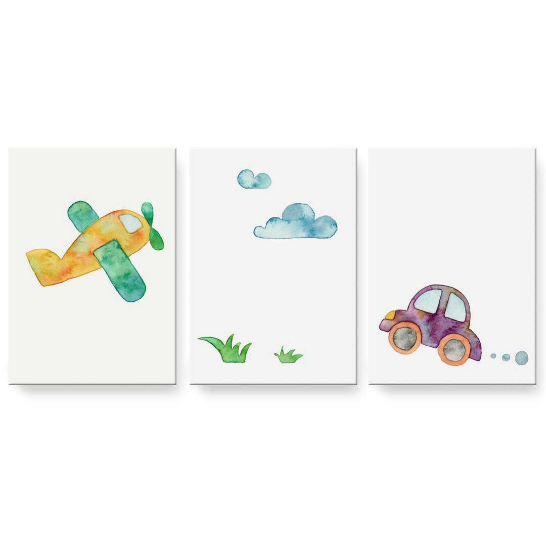 アートパネル 3連 3枚セット 絵 絵画 飾り igsticker 594mmx420mm A2 フォト 壁掛け 木枠 インテリア おしゃれ 013191 車　飛行機　絵