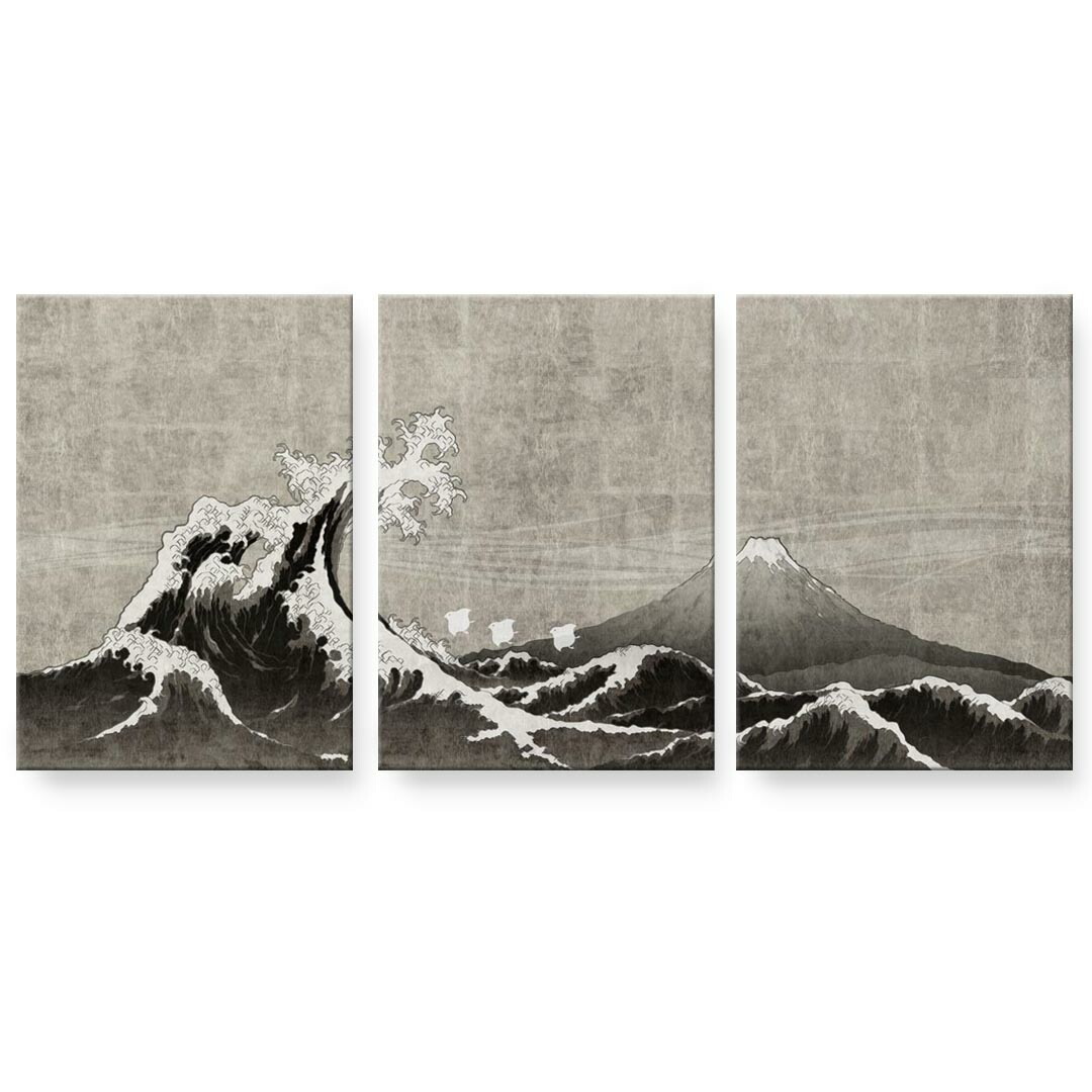 アートパネル 3連 3枚セット 絵 絵画 飾り igsticker 594mmx420mm A2 フォト 壁掛け 木枠 インテリア おしゃれ 014048 和柄　富士山　海｜kabeコレ
