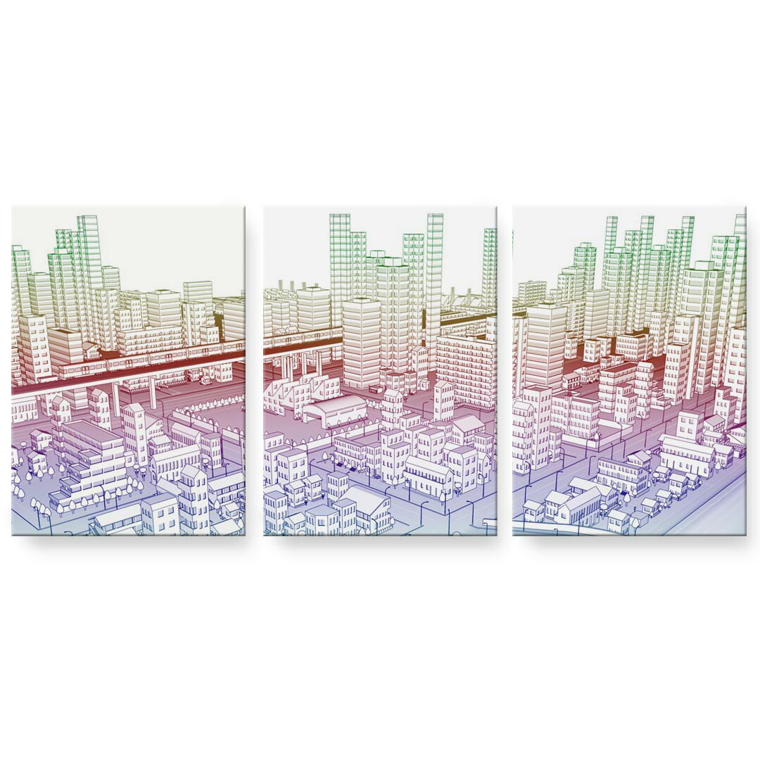 作物ダイアログボックス 3連 3枚仕掛ける 絵  絵図  飾り付け igsticker 594mmx420粍 A2  映し絵 飾り付け 木枠 室内装飾 かっこ良い   016317  多彩 町並み 壁紙・装飾フィルム-アートパネル・アートボード-インテリア・寝具・収納