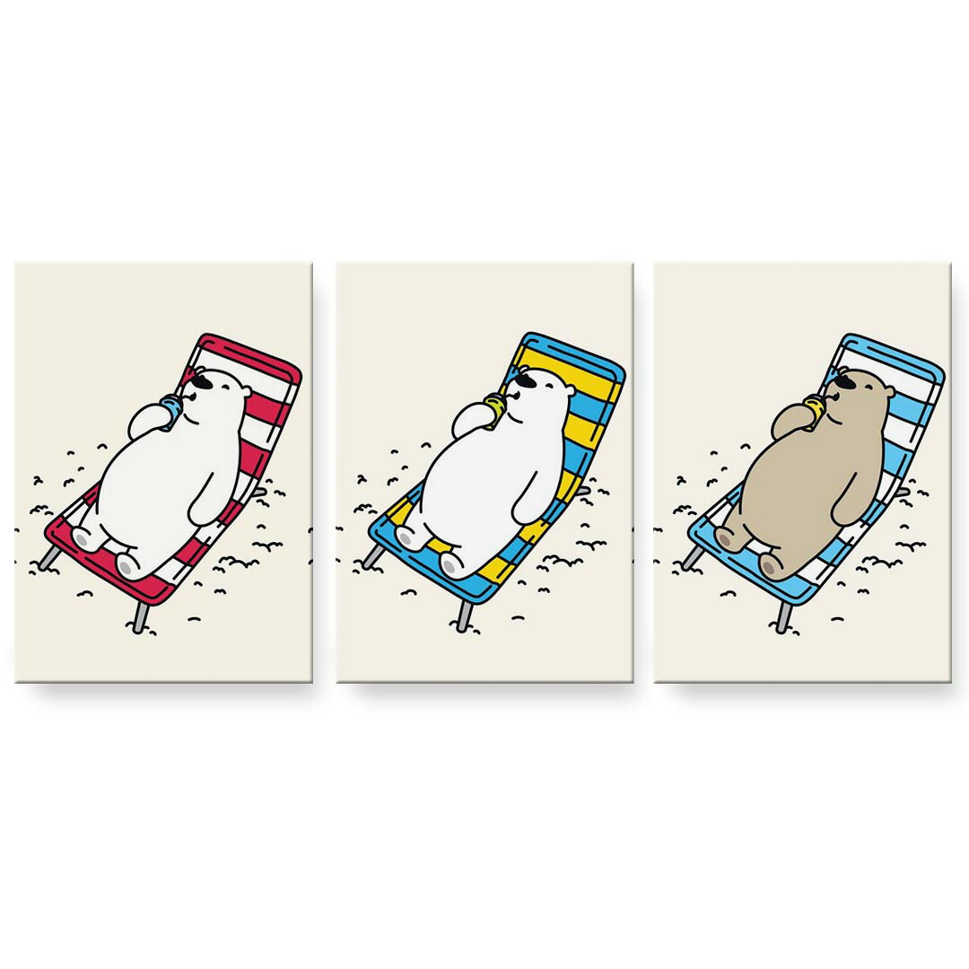 アートパネル 3連 3枚セット 絵 絵画 飾り igsticker 594mmx420mm A2 フォト 壁掛け 木枠 インテリア おしゃれ 016439 シロクマ　動物