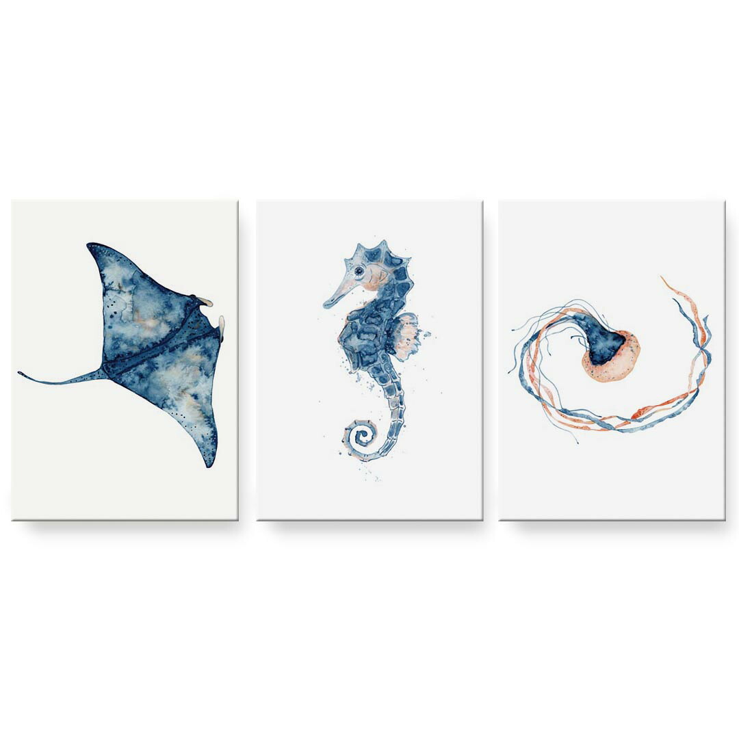 アートパネル 3連 3枚セット 絵 絵画 飾り igsticker 594mmx420mm A2 フォト 壁掛け 木枠 インテリア おしゃれ 017849 海の中 Underwater　海月　クラゲ　　海の中｜kabeコレ