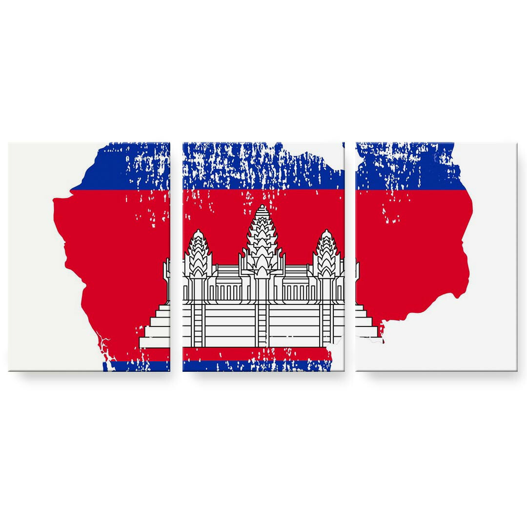 アートパネル 3連 3枚セット 絵 絵画 飾り igsticker 594mmx420mm A2 フォト 壁掛け 木枠 インテリア おしゃれ 018788 国旗 cambodia カンボジア