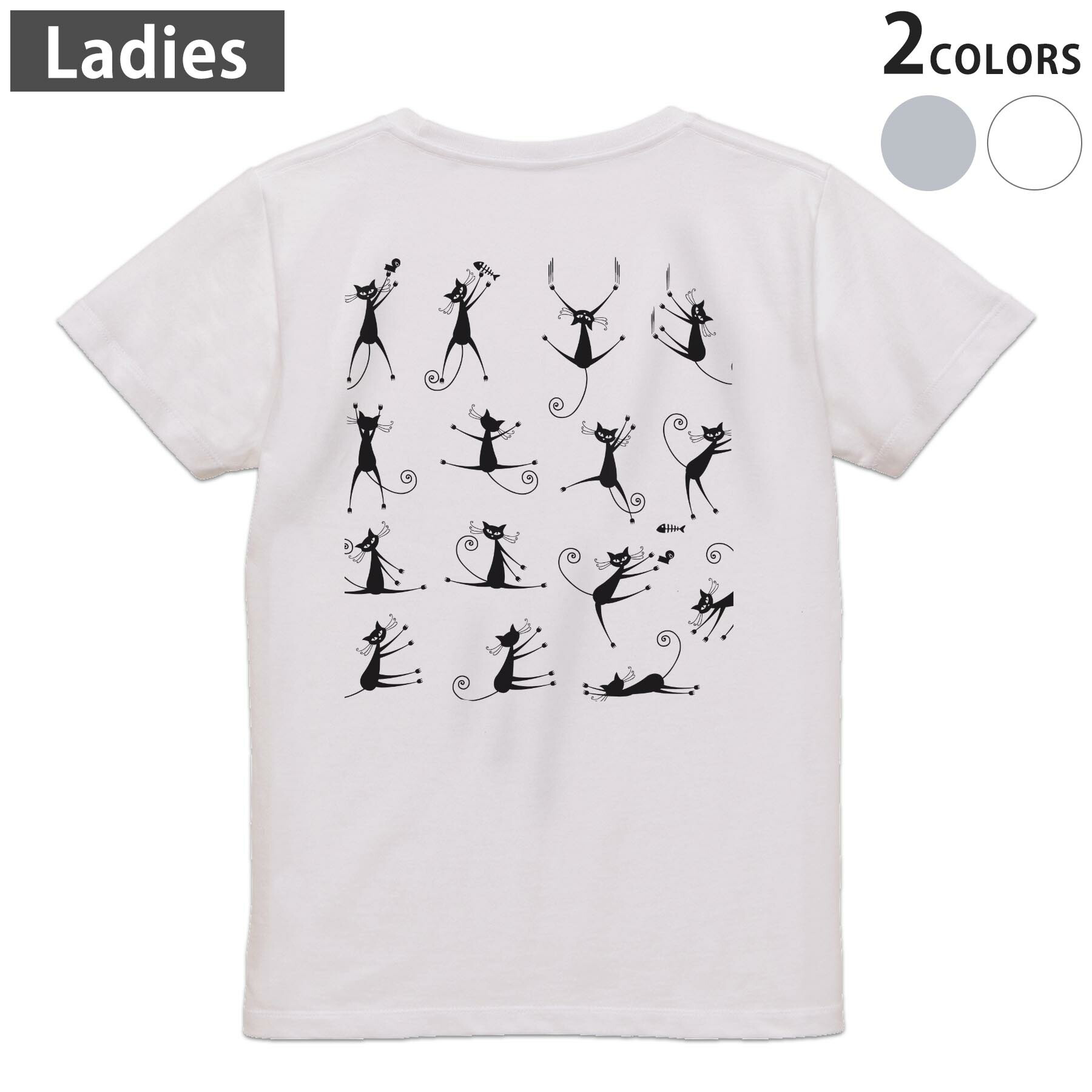 【楽天市場】Tシャツ レディース バックプリント 半袖 ホワイト グレー デザイン M Lティーシャツ T shirt 004604 猫 ...