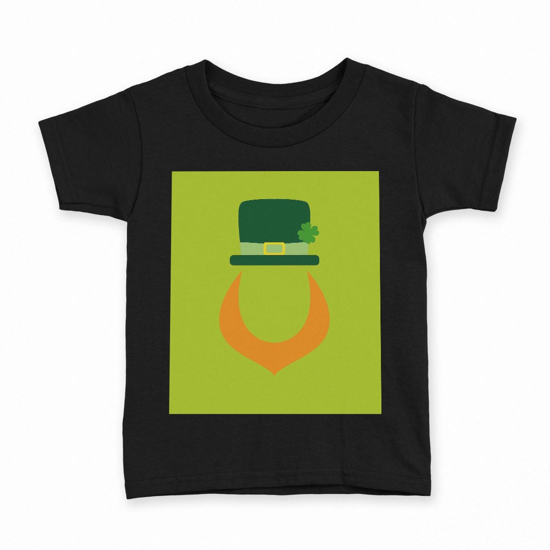 tシャツ キッズ 半袖 黒地 ブラック デザイン 90 100 110 120 130 140 150 Tシャツ ティーシャツ T shirt 007386 緑　グリーン　帽子　クローバー画像