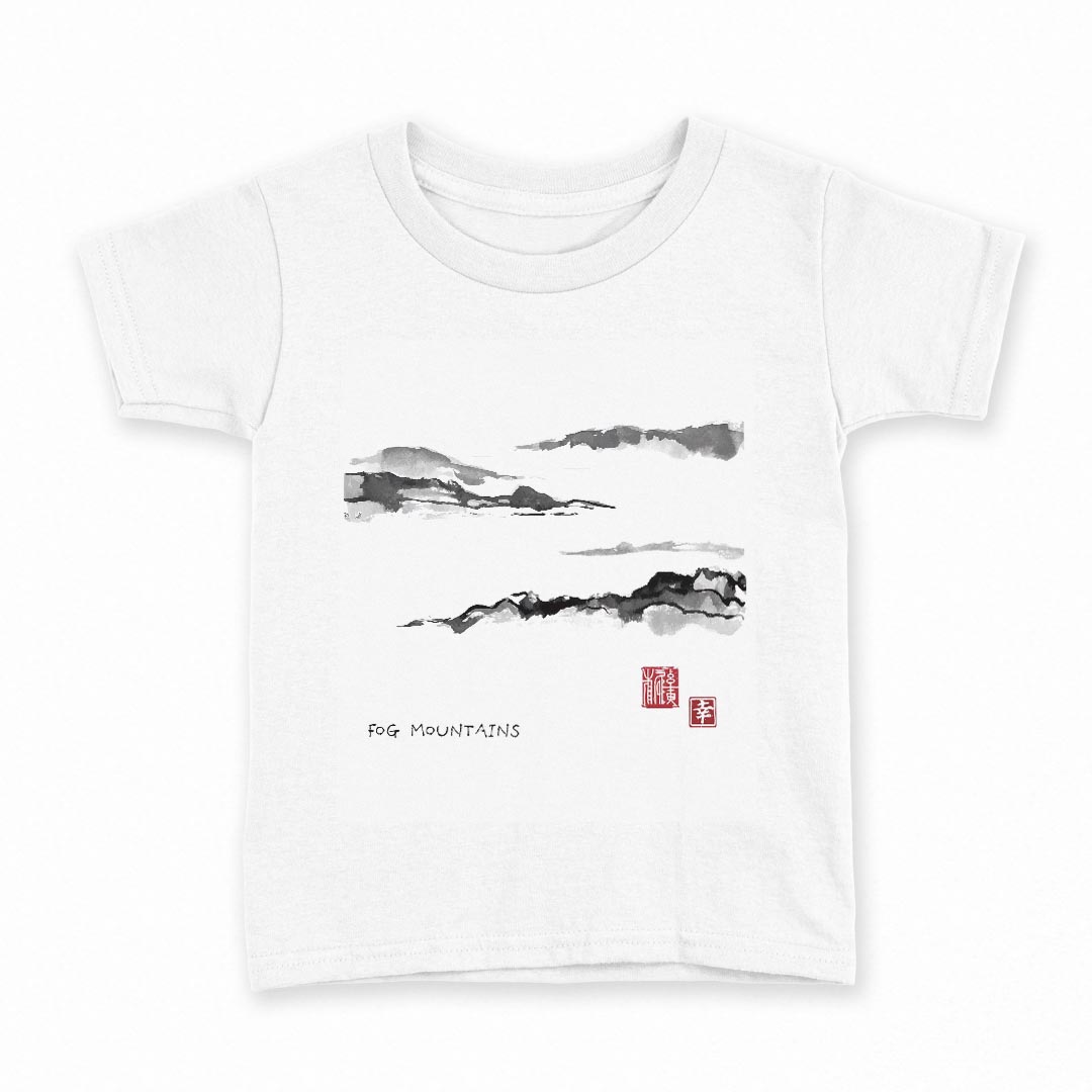 【楽天市場】tシャツ キッズ 半袖 白地 デザイン 120 サイズ Tシャツ ティーシャツ T shirt 032062 水墨画 山 日本