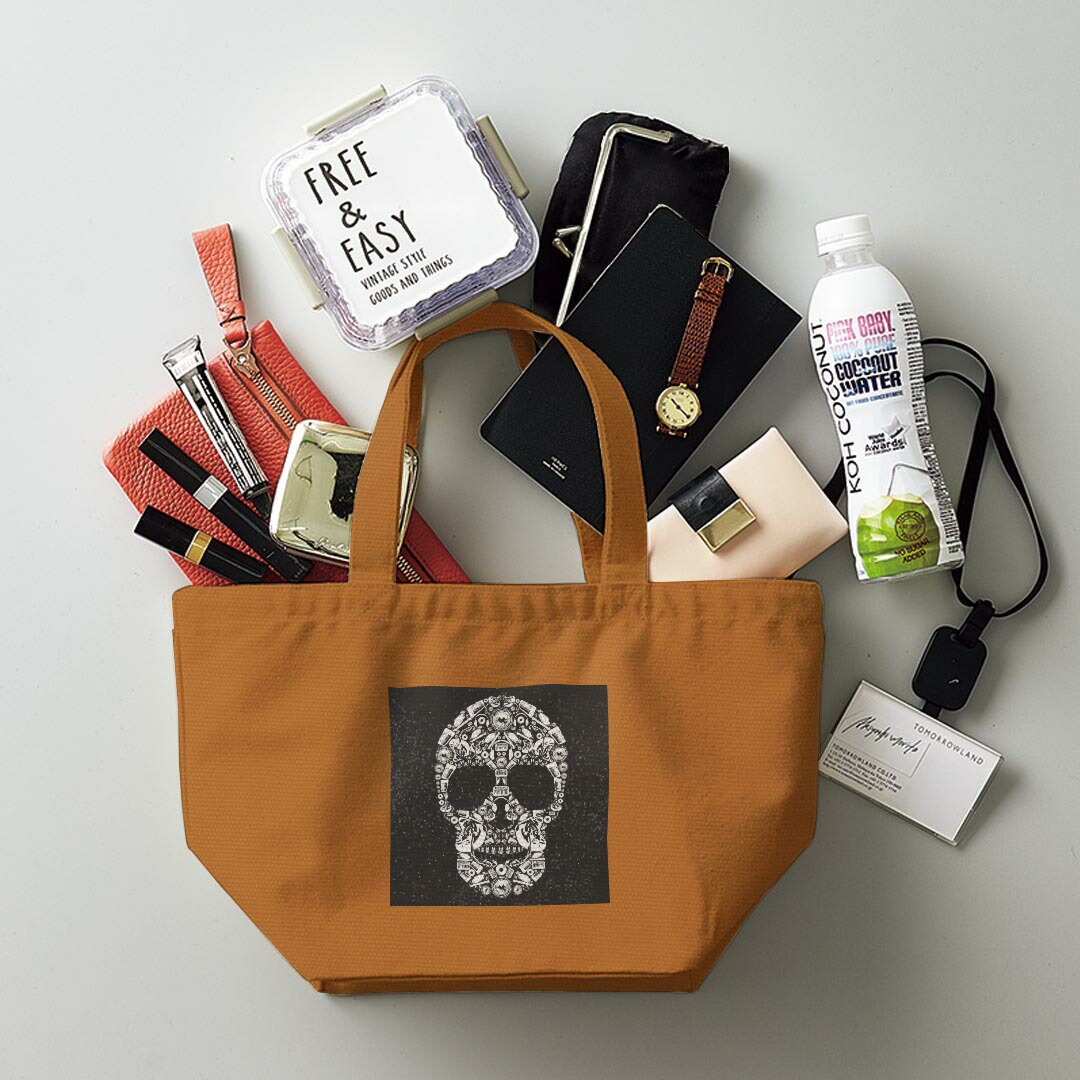 デザインランチバッグ キャンバス デイパック バッグ レディースバッグ スカル 骸骨 かっこいい 黒 ナチュラル Black トートバッグ 正規販売店 42 割引 Familiaemcurso Com Br