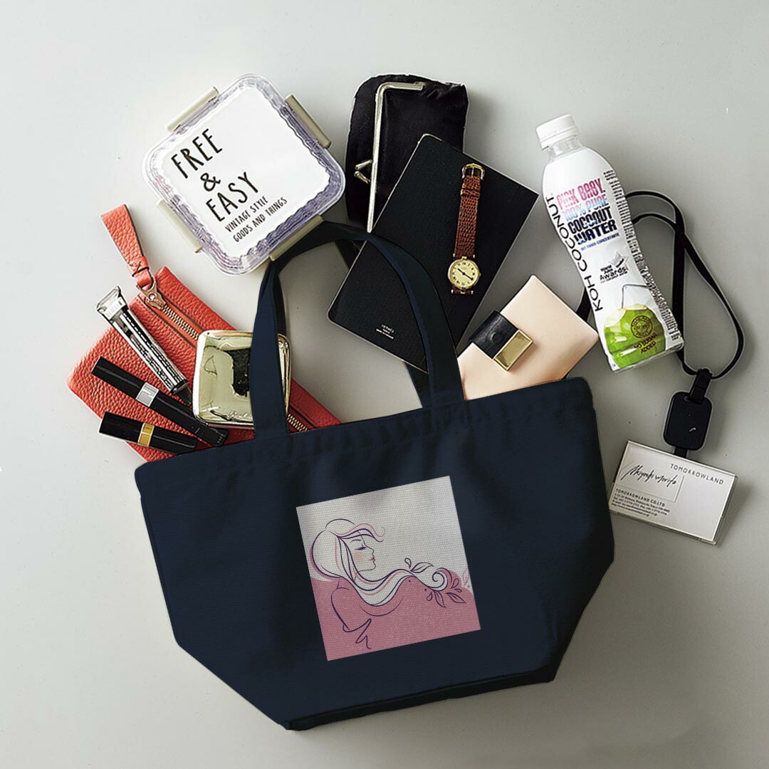 楽天市場 デザインランチバッグ キャンバス デイパック バッグ レディースバッグ トートバッグ ナチュラル 黒 Black イラスト シンプル Kabeコレ