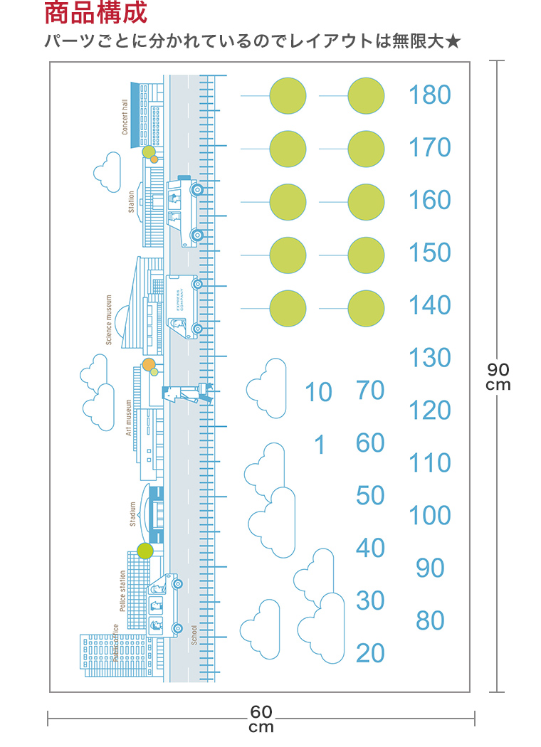 楽天市場 ウォールステッカー 身長計 記念 目盛り 子供部屋 かわいい 道路 車 メモ付き 北欧 90 60cm シール式 装飾 おしゃれ 壁紙 はがせる 剥がせる カッティングシート Wall Sticker 雑貨 Diy プチリフォーム Kabeコレ