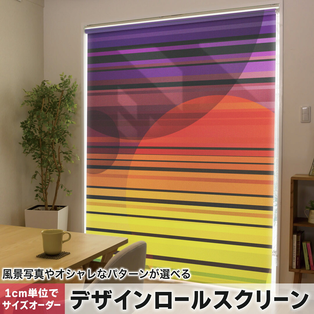 1cm単位サイズオーダー ロールスクリーン ロールカーテン オーダーメイド タチカワ 日本製 間仕切り カーテン 採光 非遮光 目隠し UVカット カーテンレール チェーン式 プル式 002105 クール カラフル　シンプル