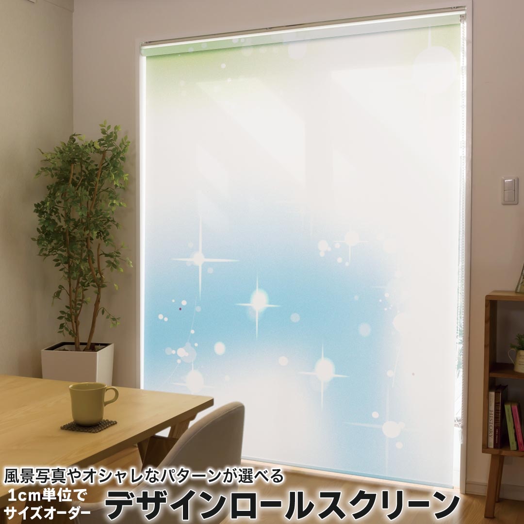 1cm単位サイズオーダー ロールスクリーン ロールカーテン オーダーメイド タチカワ 日本製 間仕切り カーテン 採光 非遮光 目隠し UVカット カーテンレール チェーン式 プル式 002185 クール シンプル　青　緑