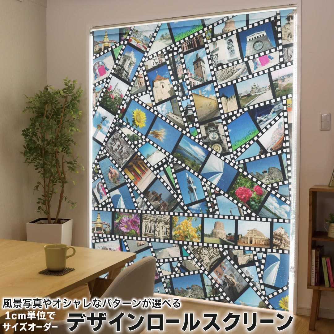 1cm単位サイズオーダー ロールスクリーン ロールカーテン オーダーメイド タチカワ 日本製 間仕切り カーテン 採光 非遮光 目隠し UVカット カーテンレール チェーン式 プル式 002744 ユニーク 外国　外国人　写真