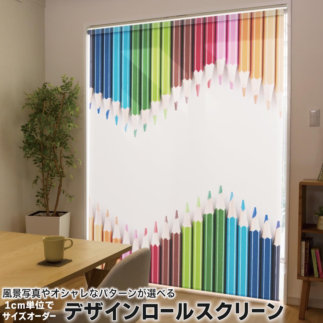 1cm単位サイズオーダー ロールスクリーン ロールカーテン オーダーメイド タチカワ 日本製 間仕切り カーテン 採光 非遮光 目隠し UVカット カーテンレール チェーン式 プル式 003374 ユニーク クール チェック・ボーダー カラフル シンプル