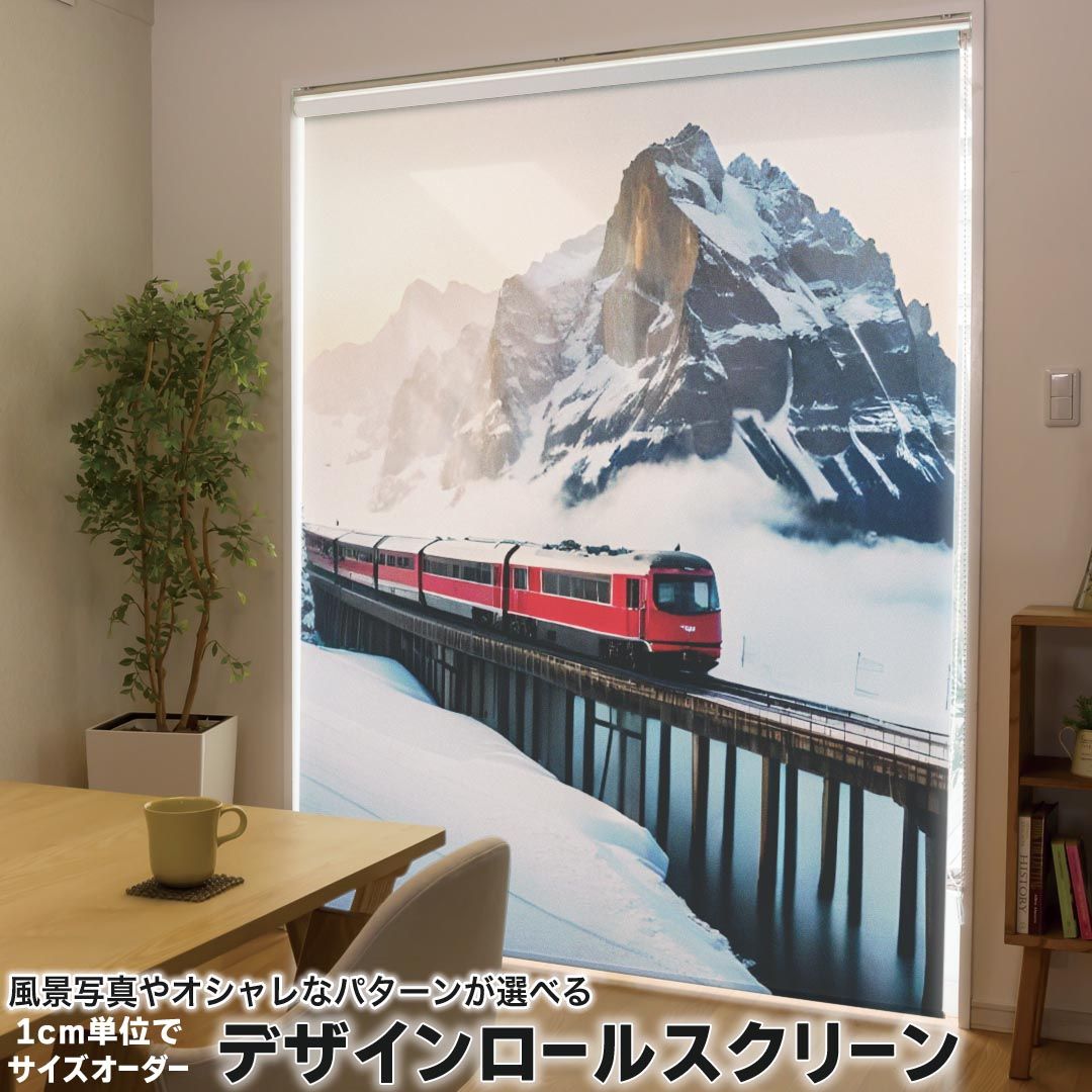 1cm単位サイズオーダー ロールスクリーン ロールカーテン オーダーメイド タチカワ 日本製 間仕切り カーテン 採光 非遮光 目隠し UVカット カーテンレール チェーン式 プル式 033549 電車 線路 9,570円