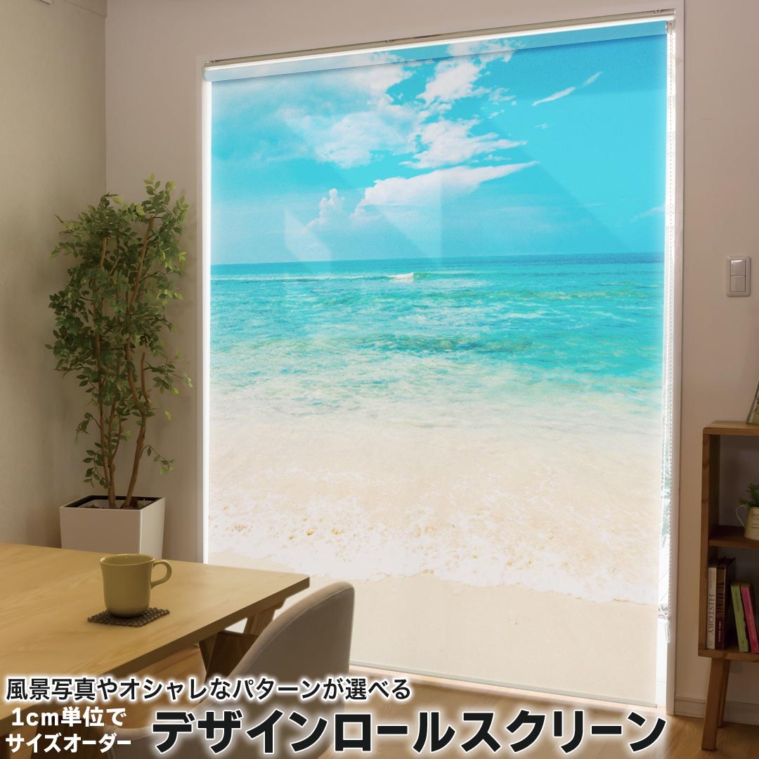 1cm単位サイズオーダー ロールスクリーン ロールカーテン オーダーメイド タチカワ 日本製 間仕切り カーテン 採光 非遮光 目隠し UVカット カーテンレール チェーン式 プル式 033576 海 海岸