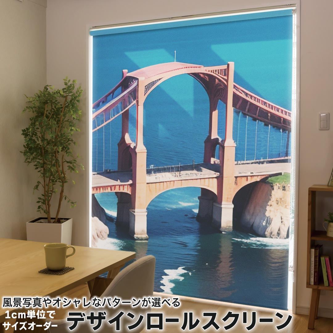 1cm単位サイズオーダー ロールスクリーン ロールカーテン オーダーメイド タチカワ 日本製 間仕切り カーテン 採光 非遮光 目隠し UVカット カーテンレール チェーン式 プル式 033593 橋 海