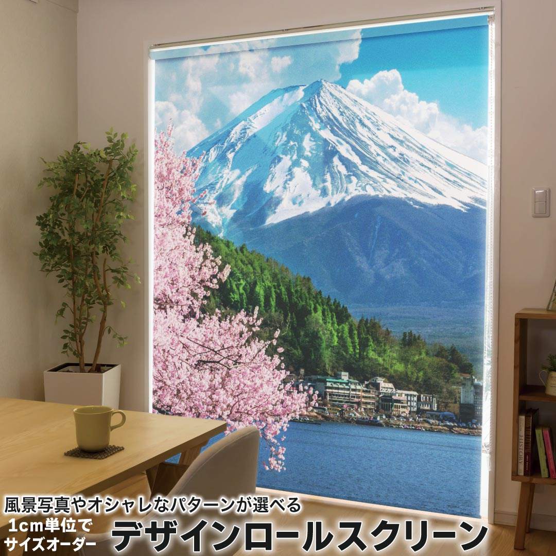 1cm単位サイズオーダー ロールスクリーン ロールカーテン オーダーメイド タチカワ 日本製 間仕切り カーテン 採光 非遮光 目隠し UVカット カーテンレール チェーン式 プル式 033666 富士山 風景