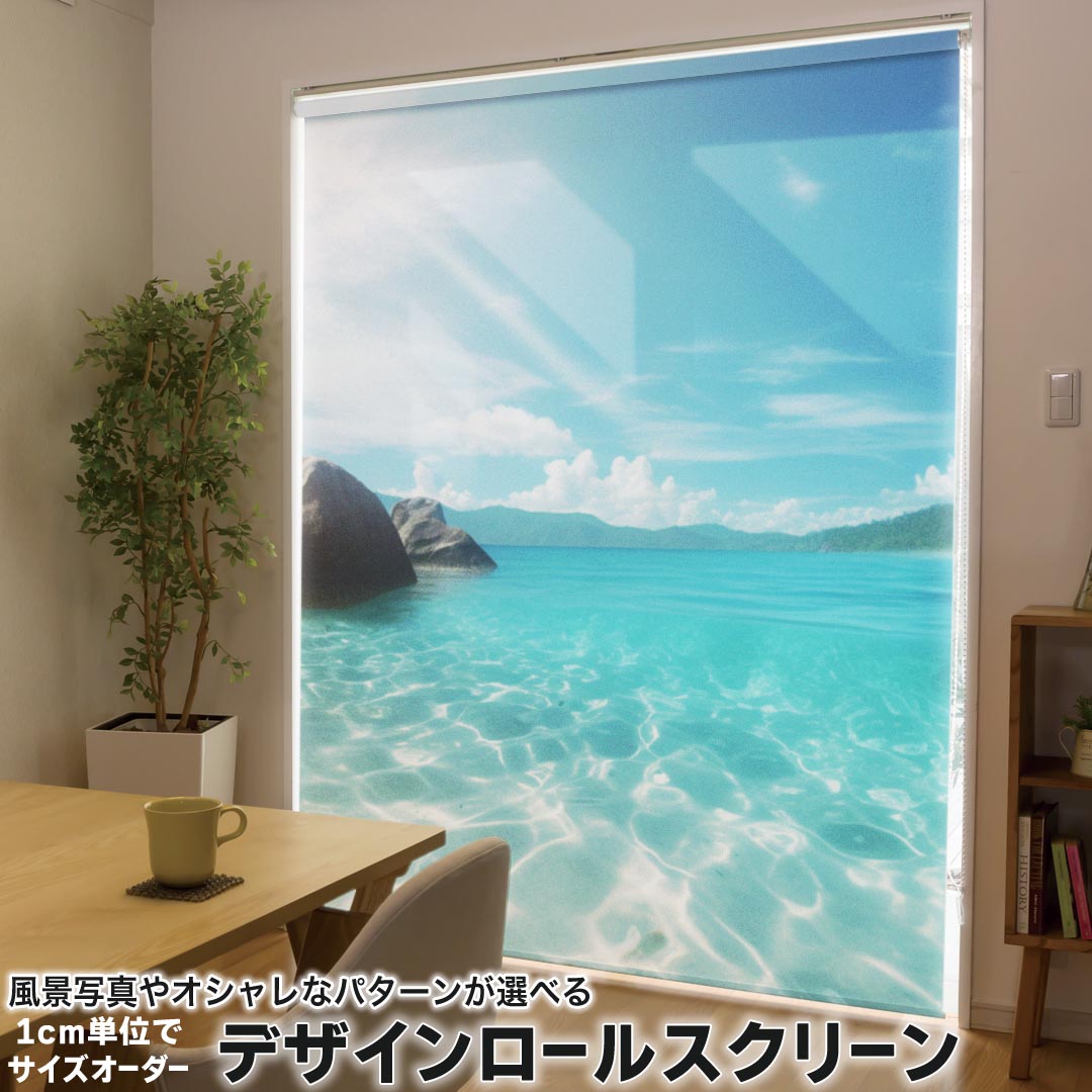 1cm単位サイズオーダー ロールスクリーン ロールカーテン オーダーメイド タチカワ 日本製 間仕切り カーテン 採光 非遮光 目隠し UVカット カーテンレール チェーン式 プル式 033796 海 海岸