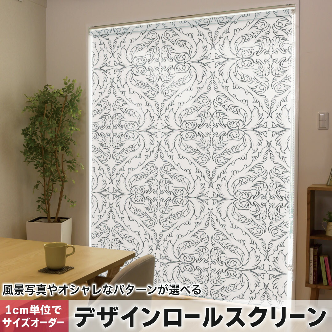 1cm単位サイズオーダー ロールスクリーン ロールカーテン オーダーメイド タチカワ 日本製 間仕切り カーテン 採光 非遮光 目隠し UVカット カーテンレール チェーン式 プル式 004356 その他 模様 白 エレガント