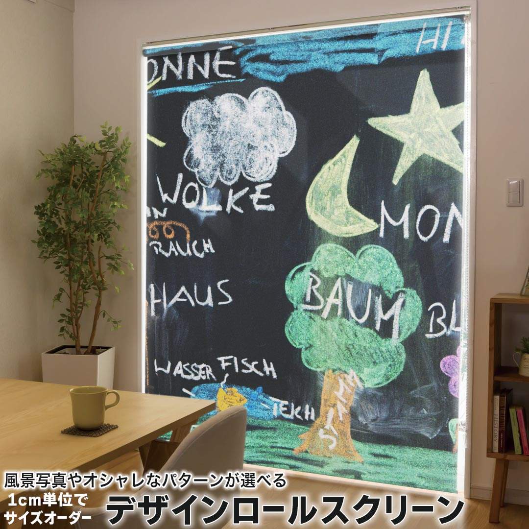 1cm単位サイズオーダー ロールスクリーン ロールカーテン オーダーメイド タチカワ 日本製 間仕切り カーテン 採光 非遮光 目隠し UVカット カーテンレール チェーン式 プル式 006923 その他 黒板　チョーク　英語