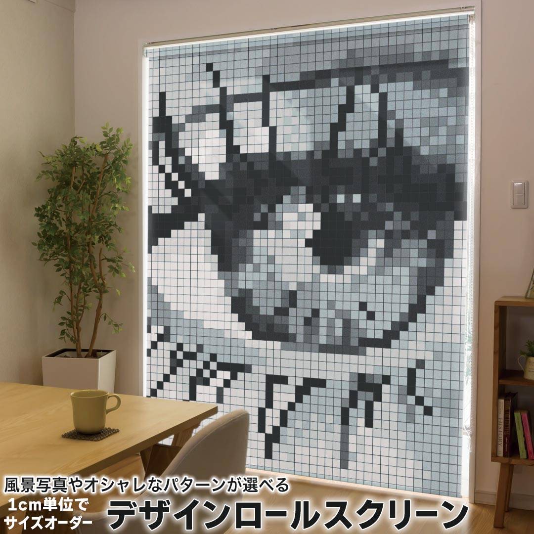 1cm単位サイズオーダー ロールスクリーン ロールカーテン オーダーメイド タチカワ 日本製 間仕切り カーテン 採光 非遮光 目隠し UVカット カーテンレール チェーン式 プル式 006958 クール ドット　瞳　目