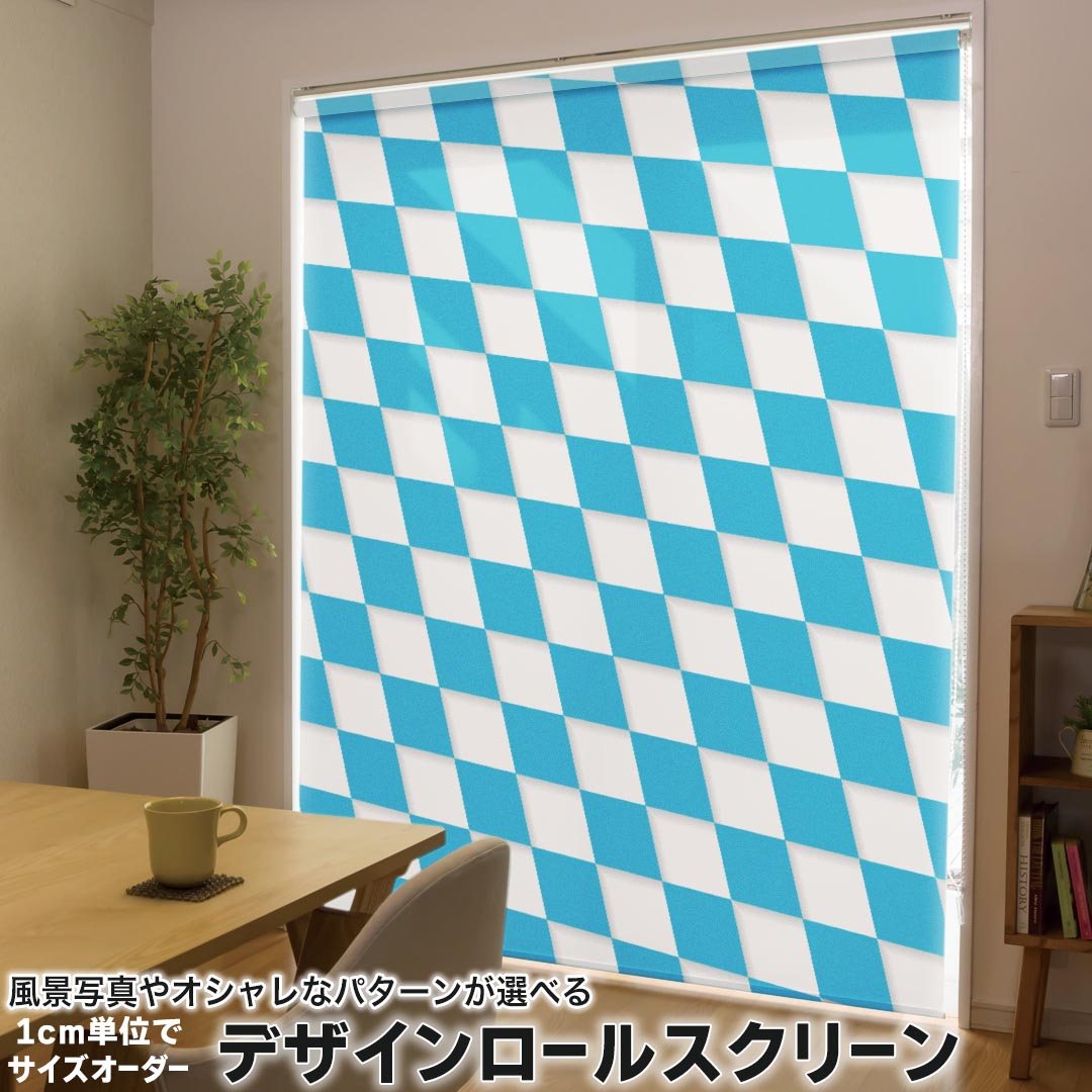 1cm単位サイズオーダー ロールスクリーン ロールカーテン オーダーメイド タチカワ 日本製 間仕切り カーテン 採光 非遮光 目隠し UVカット カーテンレール チェーン式 プル式 006985 チェック・ボーダー 市松模様　チェック　模様