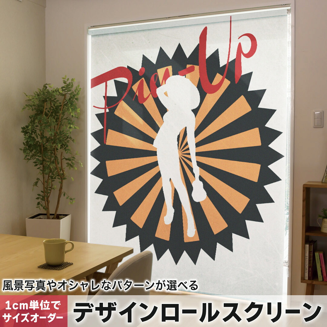 1cm単位サイズオーダー ロールスクリーン ロールカーテン オーダーメイド タチカワ 日本製 間仕切り カーテン 採光 非遮光 目隠し UVカット カーテンレール チェーン式 プル式 007440 その他 黒　ブラック　オレンジ　人物