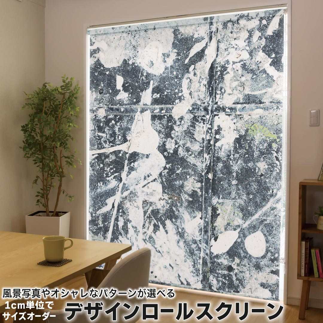 1cm単位サイズオーダー ロールスクリーン ロールカーテン オーダーメイド タチカワ 日本製 間仕切り カーテン 採光 非遮光 目隠し UVカット カーテンレール チェーン式 プル式 008415 クール インク　ペンキ　写真　白　ホワイト