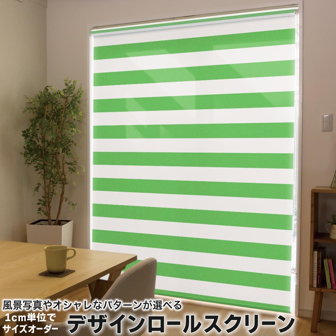1cm単位サイズオーダー ロールスクリーン ロールカーテン オーダーメイド タチカワ 日本製 間仕切り カーテン 採光 非遮光 目隠し UVカット カーテンレール チェーン式 プル式 009051 その他 シンプル　ボーダー　緑