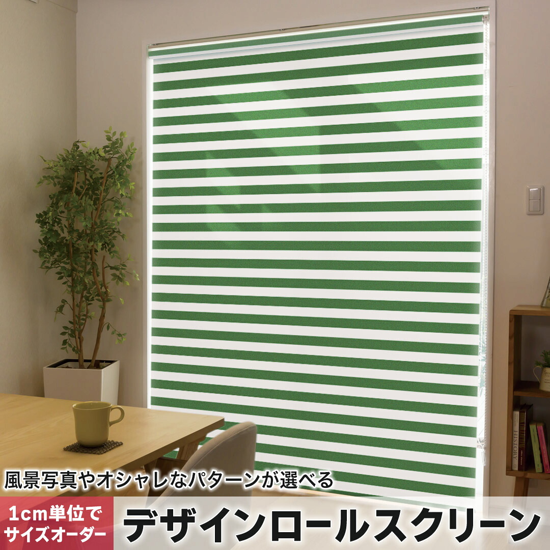 1cm単位サイズオーダー ロールスクリーン ロールカーテン オーダーメイド タチカワ 日本製 間仕切り カーテン 採光 非遮光 目隠し UVカット カーテンレール チェーン式 プル式 009054 その他 シンプル　ボーダー　緑