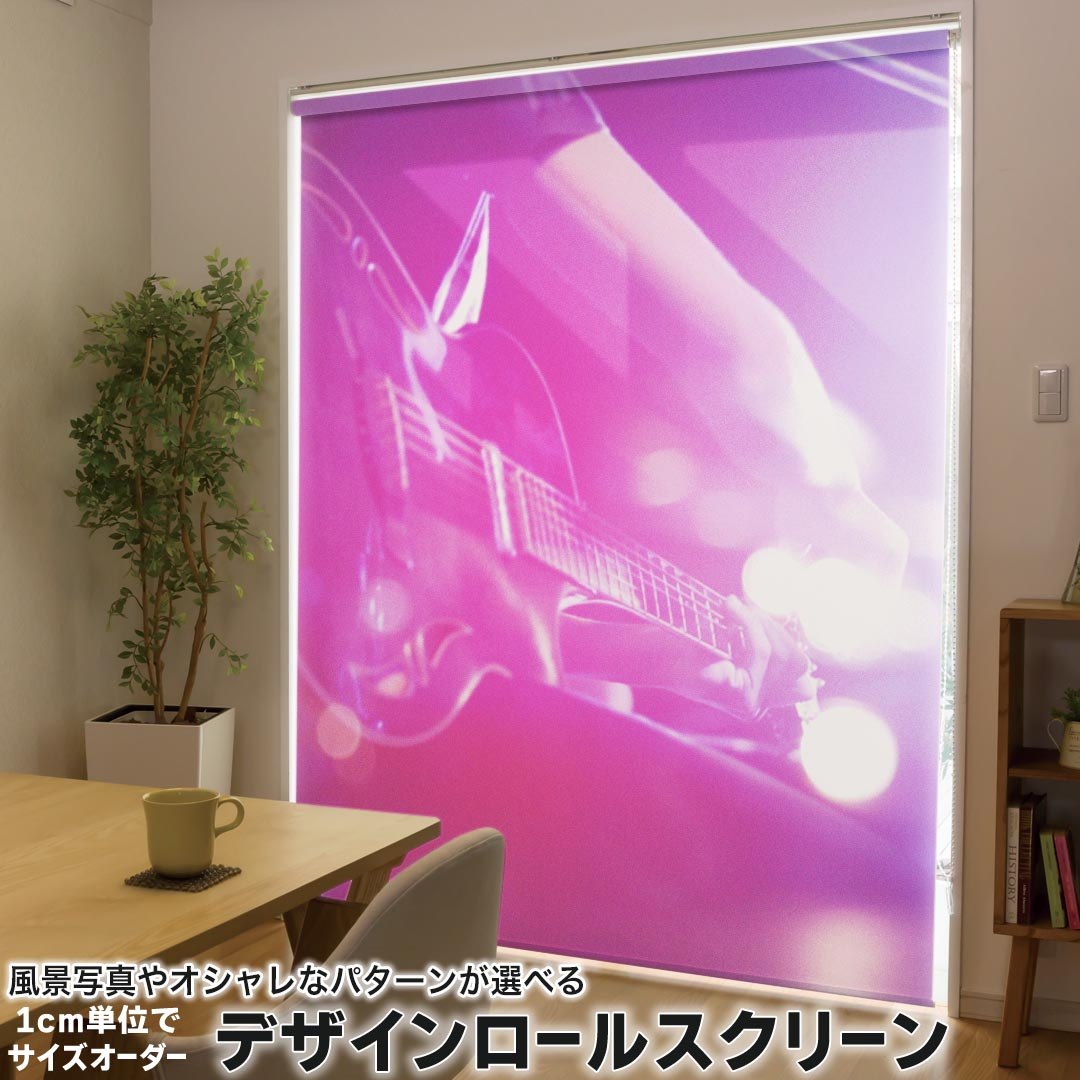 1cm単位サイズオーダー ロールスクリーン ロールカーテン オーダーメイド タチカワ 日本製 間仕切り カーテン 採光 非遮光 目隠し UVカット カーテンレール チェーン式 プル式 012494 ギター　ライブ　写真