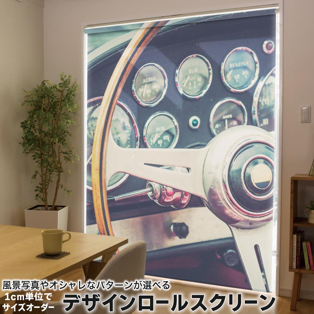 1cm単位サイズオーダー ロールスクリーン ロールカーテン オーダーメイド タチカワ 日本製 間仕切り カーテン 採光 非遮光 目隠し UVカット カーテンレール チェーン式 プル式 012602 車　写真　かっこいい