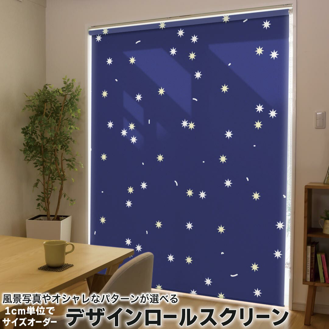 1cm単位サイズオーダー ロールスクリーン ロールカーテン オーダーメイド タチカワ 日本製 間仕切り カーテン 採光 非遮光 目隠し UVカット カーテンレール チェーン式 プル式 012626 星　空　夜空