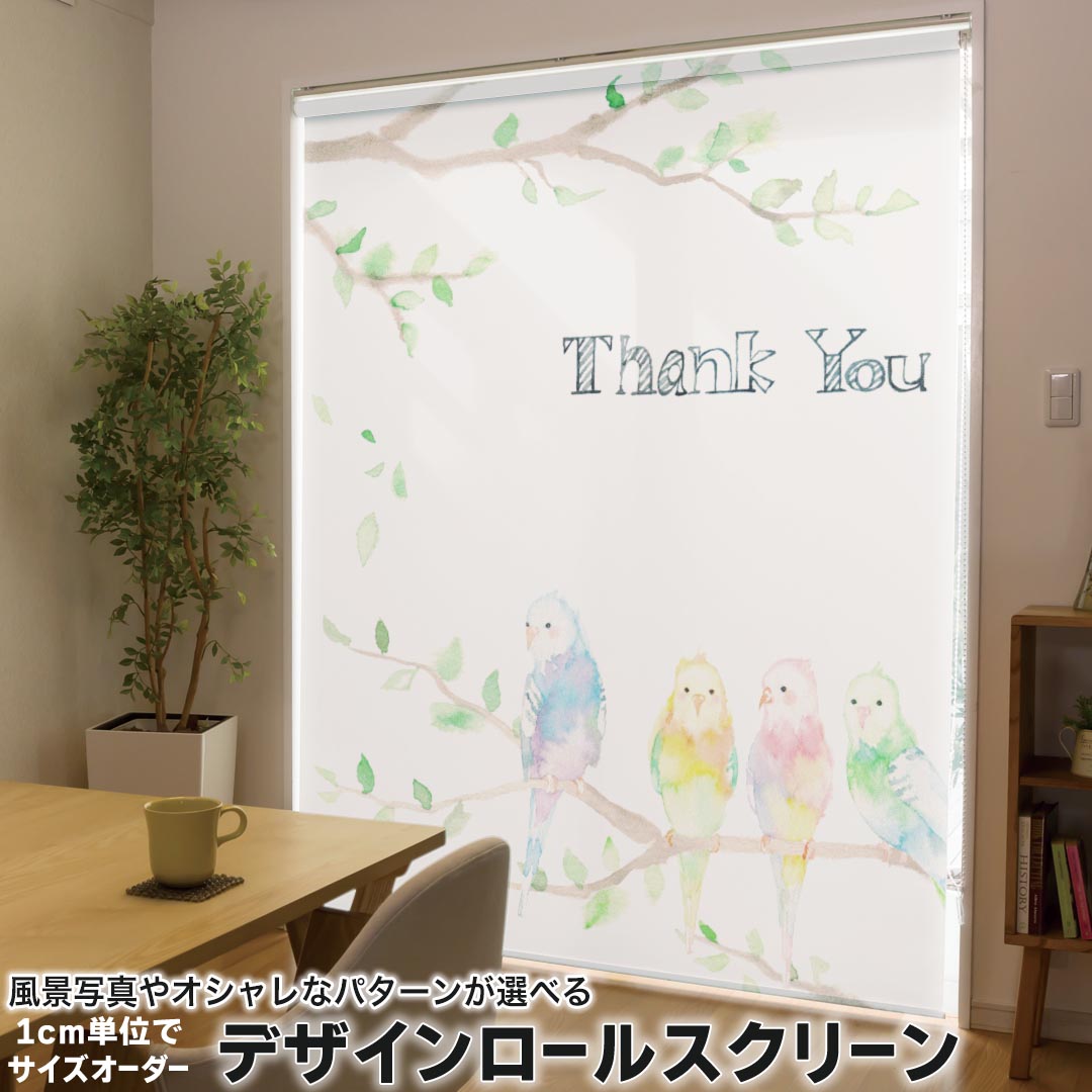 1cm単位サイズオーダー ロールスクリーン ロールカーテン オーダーメイド タチカワ 日本製 間仕切り カーテン 採光 非遮光 目隠し UVカット カーテンレール チェーン式 プル式 014278 鳥　英語　カラフル