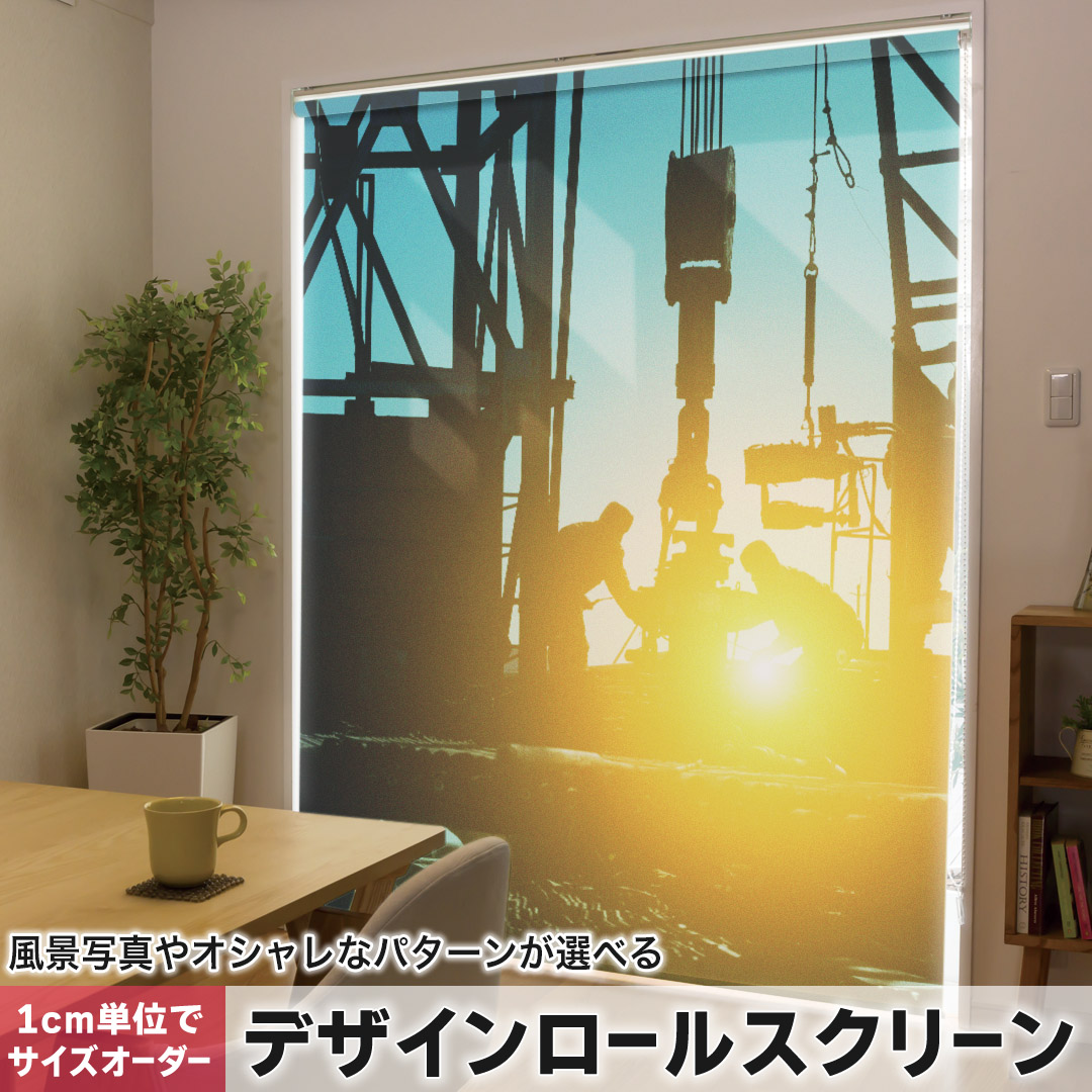 1cm単位サイズオーダー ロールスクリーン ロールカーテン オーダーメイド タチカワ 日本製 間仕切り カーテン 採光 非遮光 目隠し UVカット カーテンレール チェーン式 プル式 014343 風景　景色　夕日