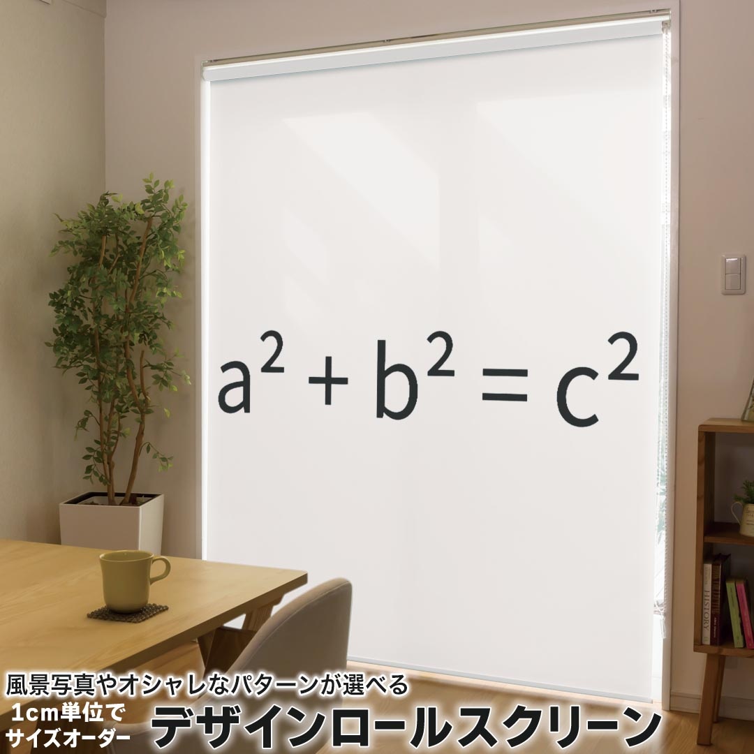 1cm単位サイズオーダー ロールスクリーン ロールカーテン オーダーメイド タチカワ 日本製 間仕切り カーテン 採光 非遮光 目隠し UVカット カーテンレール チェーン式 プル式 017699 方程式 ピタゴラス数　a2 + b2 \u003d c2